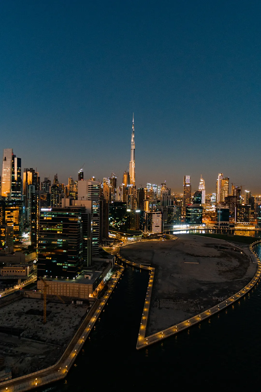 Dubai skyline at dusk with the Burj Khalifa